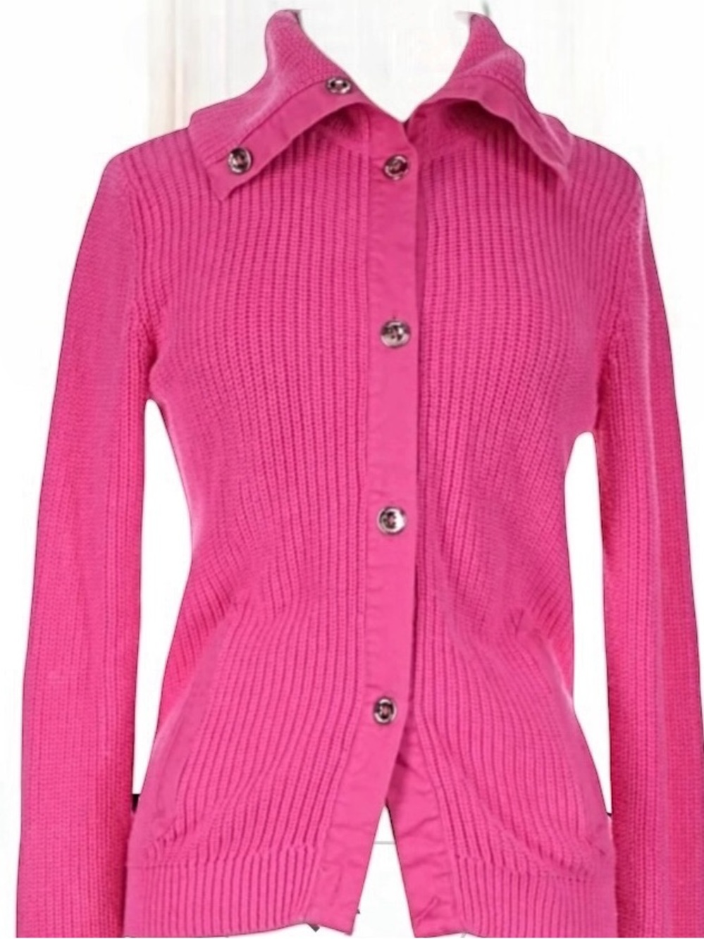 Lauren Ralph Lauren Hot Pink Button-Front Ribbed Cardigan